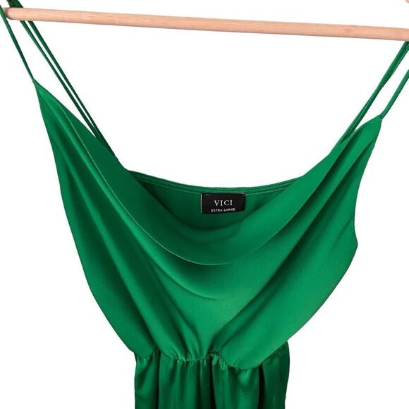 Vici Treat Satin Cowl Neck Romper in Green Size Extra Large - Picture 8 of 10